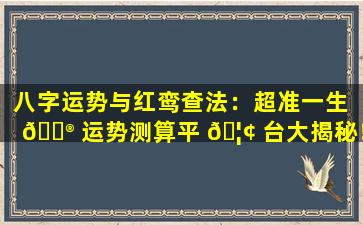 八字运势与红鸾查法：超准一生 💮 运势测算平 🦢 台大揭秘！